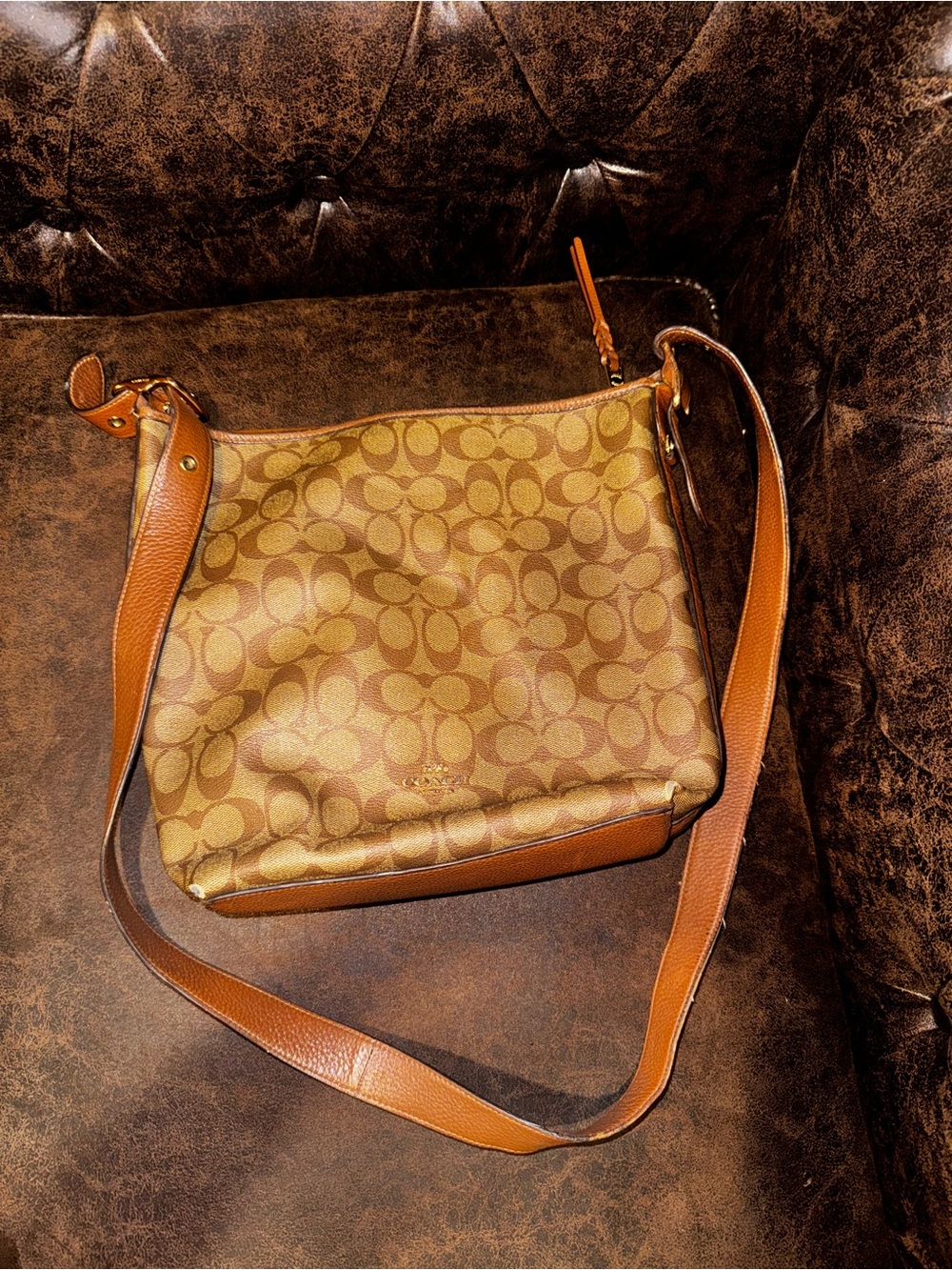 Coach Val Duffle C2819 Signature Canvas Khaki Redwood Crossbody Bag